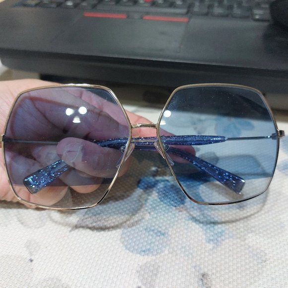 Furla SFU234 Trendy Thin Frames Sunglasses Chic Beautiful Glittering Blue Handle main image 7